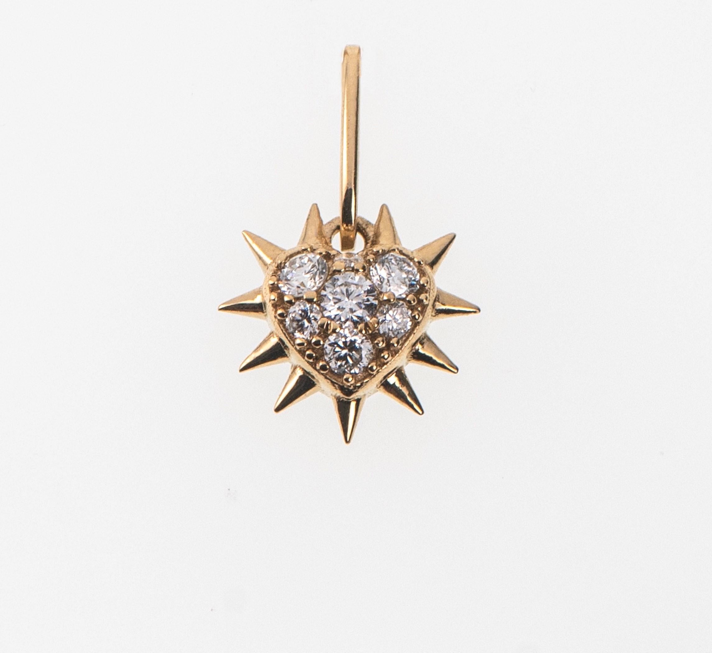 Brilliant Cut Maria Kotsoni Contemporary 18k Gold Thorny Heart White Diamond Pendant Necklace For Sale