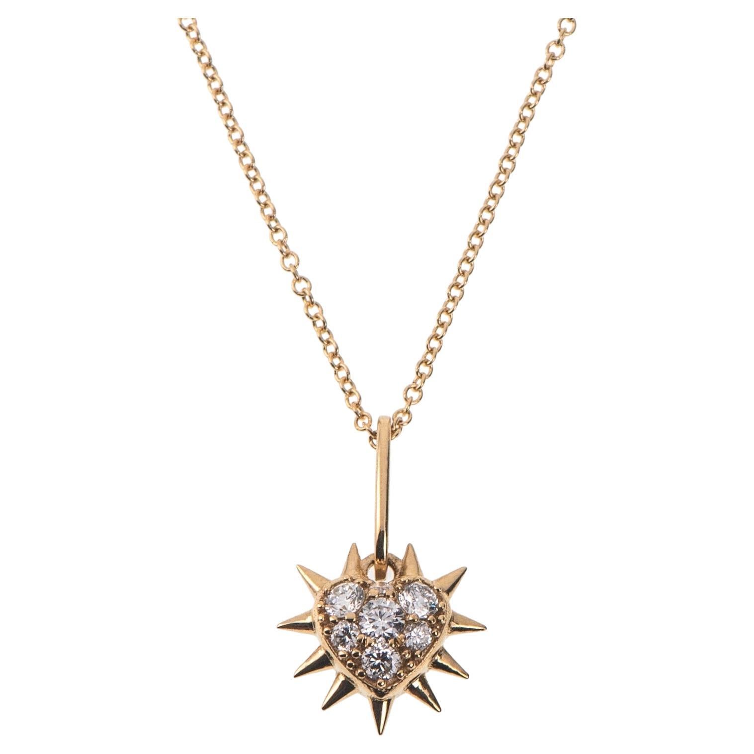 Maria Kotsoni Contemporary 18k Gold Thorny Heart White Diamond Pendant Necklace