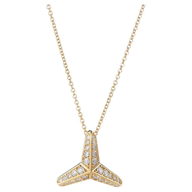 18k Gold Trio Diamond Necklace Three Diamond Floating Necklace For Sale ...