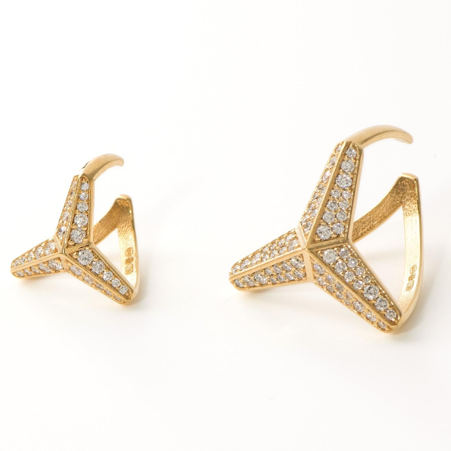 Maria Kotsoni Contemporary 18k Gold Three Pointed Star Large Diamond Ear Cuff For Sale 1