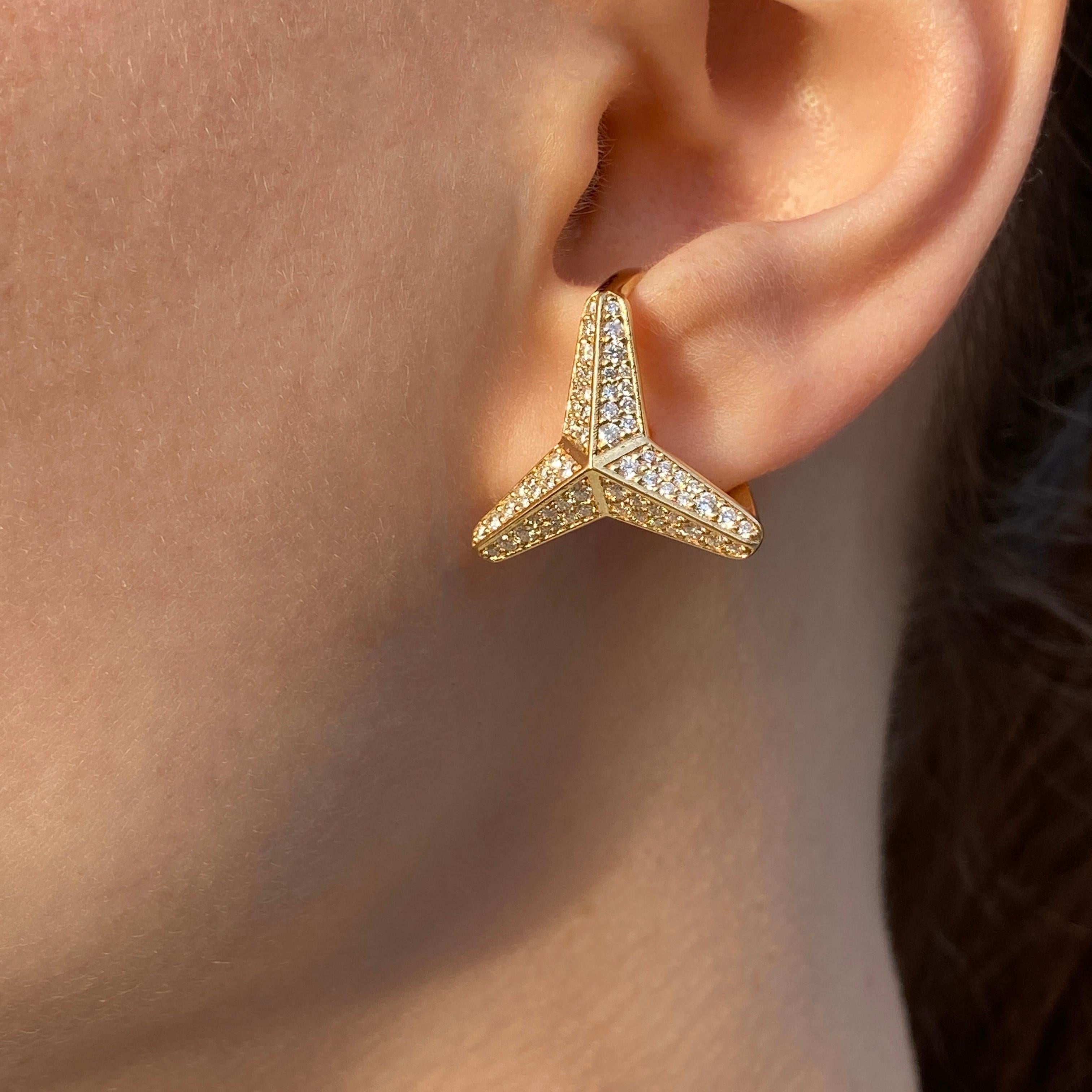 Maria Kotsoni Contemporary 18k Gold Three Pointed Star Large Diamond Ear Cuff For Sale 3