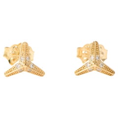 Maria Kotsoni Contemporary 18k Gold Three Pointed Star White Diamond Ear Studs
