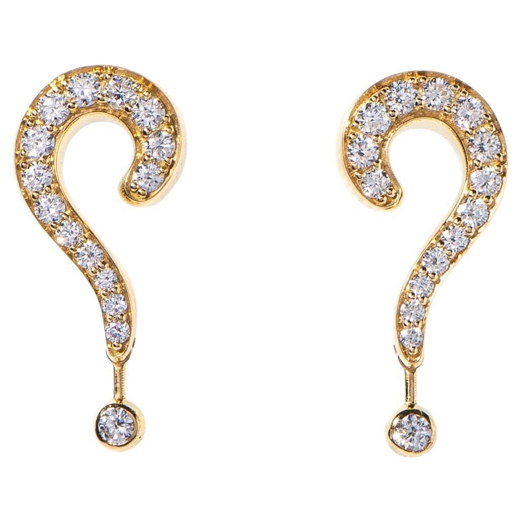 Maria Kotsoni Contemporary 18k Gold White Diamond Question Mark drop earrings For Sale