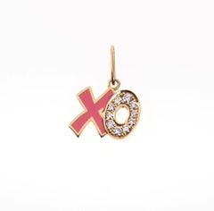 Maria Kotsoni Contemporary 18k Gold XO Pink Enamel Diamond Pendant Necklace