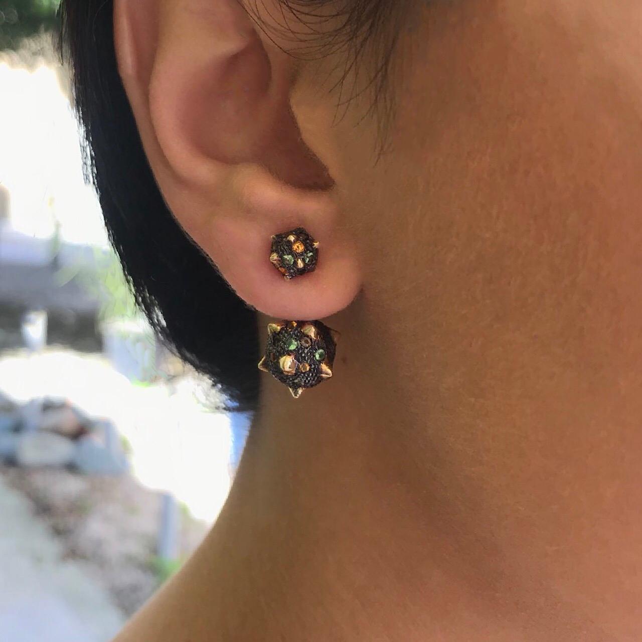 Maria Kotsoni, Contemporary 18K Yellow Black Gold Morning Star Ear Jackets/Studs In New Condition In Nicosia, CY