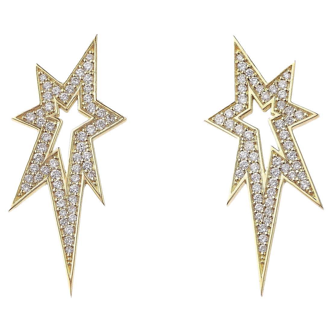 Maria Kotsoni Contemporary 18k Yellow Gold, Bang White Diamond Ear Studs