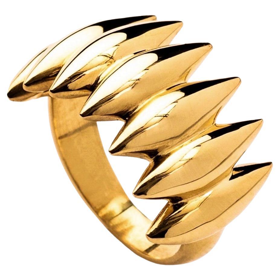 Maria Kotsoni - Contemporary 18K yellow Gold grain array spiky sculptural ring For Sale