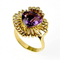 Maria Kotsoni Contemporary 18k Yellow Gold Pulsating Heart Amethyst Diamond Ring