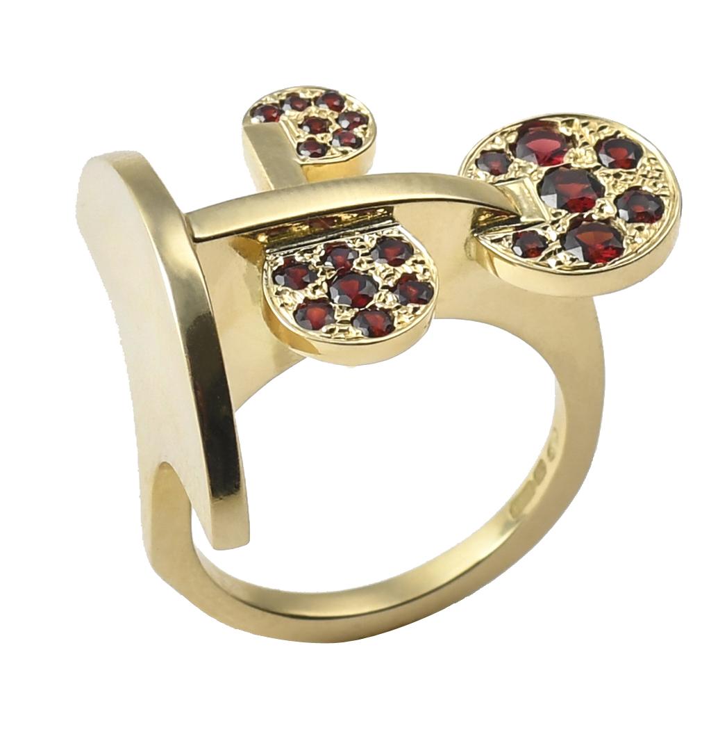 Maria Kotsoni Contemporary 18k Yellow Gold & Red Garnet Sculptural Ring For Sale