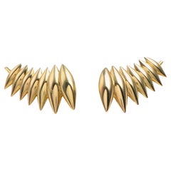 Maria Kotsoni Contemporary 18K Yellow Gold Sculptural Grain Array Ear Climbers
