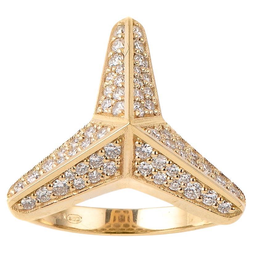 Maria Kotsoni Contemporary 18k Yellow Gold Three Pointed Star White Diamond Ring For Sale