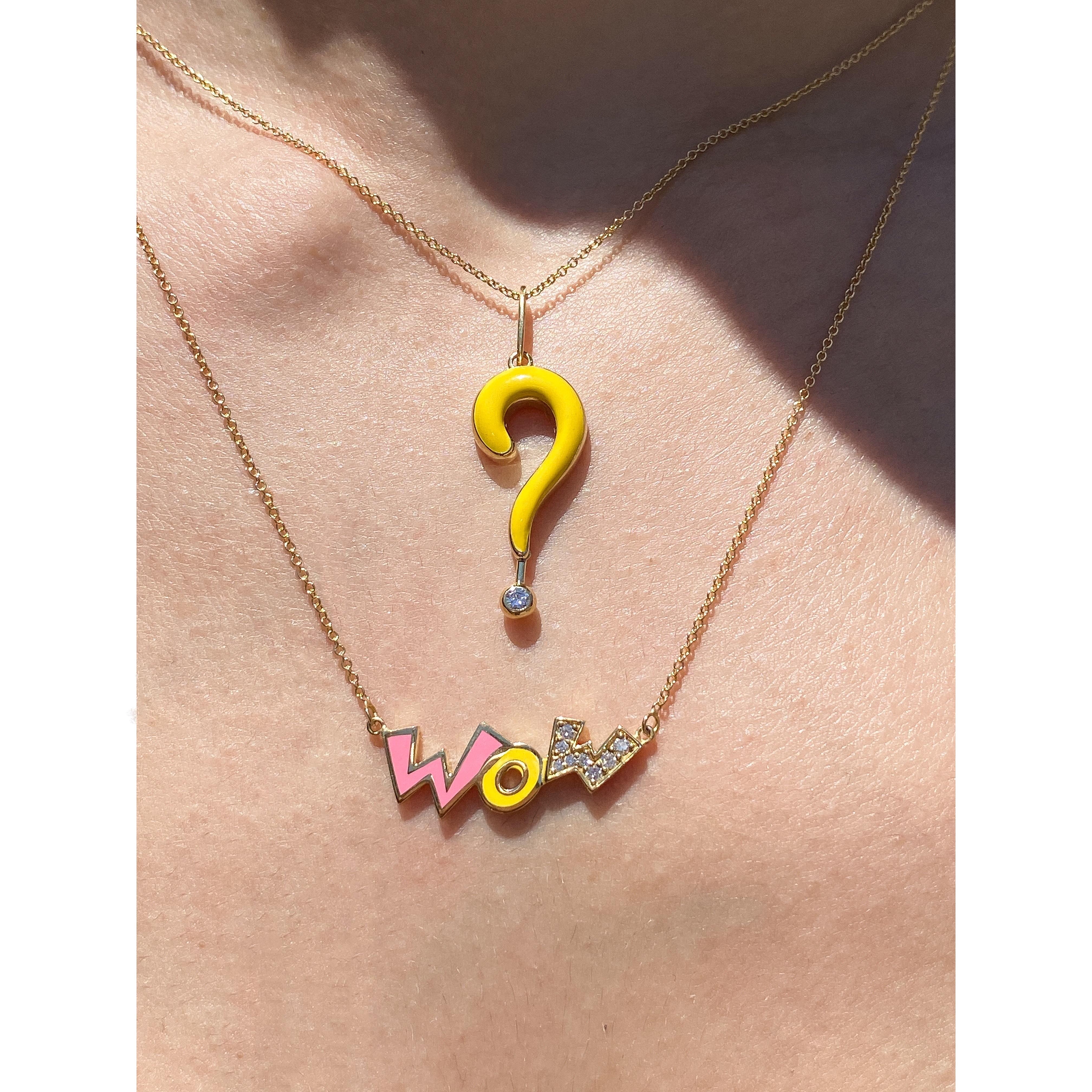 Round Cut Maria Kotsoni Contemporary 18k Yellow Gold Pink Yellow enamel diamond Necklace For Sale