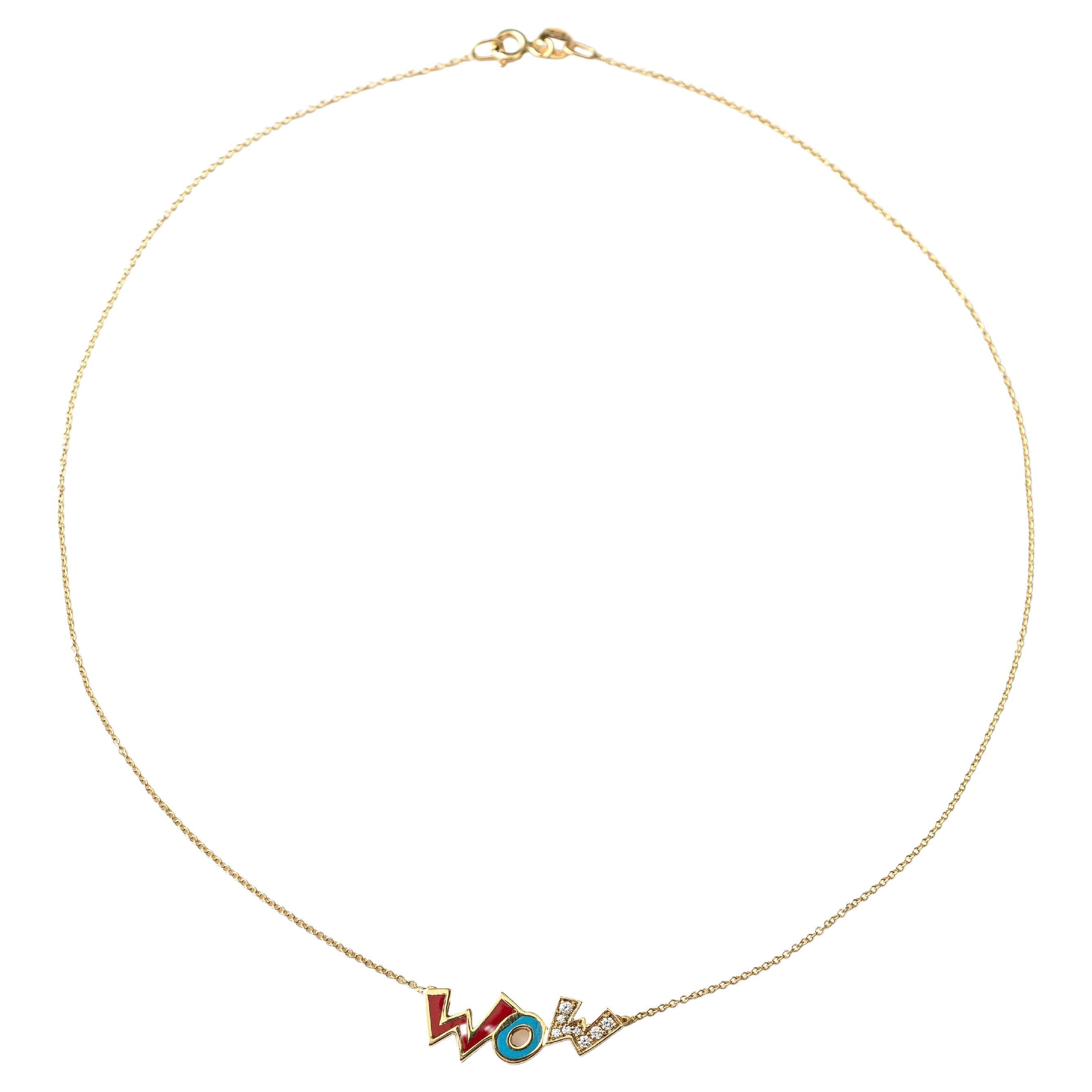 Maria Kotsoni Zeitgenössische Wow-Halskette aus 18 Karat Gelbgold mit rot-blauer Emaille und Diamanten