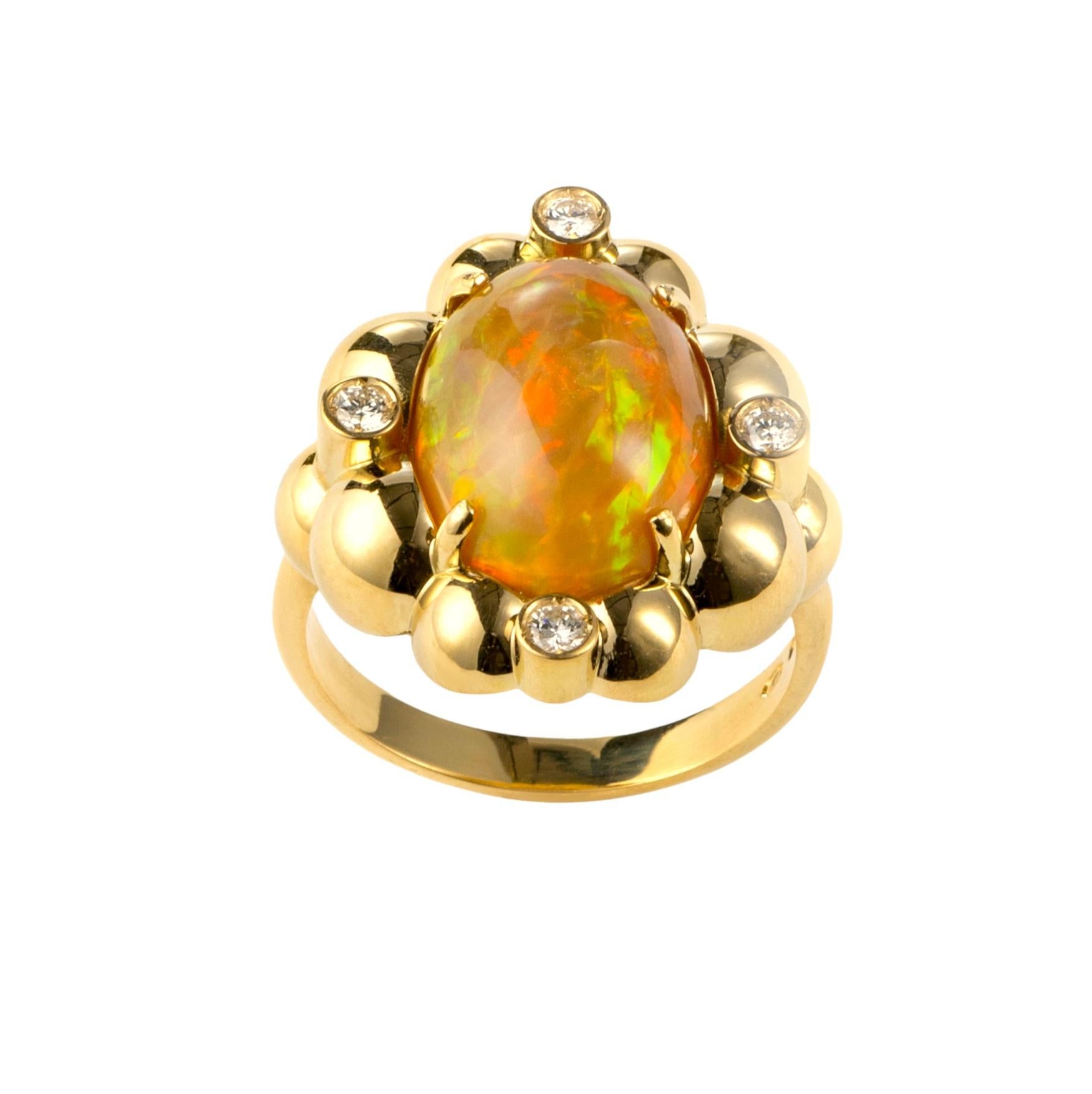 Brilliant Cut Maria Kotsoni Contemporary 18k YellowGold Oval Cabochon Ethiopian Opal Dome Ring For Sale