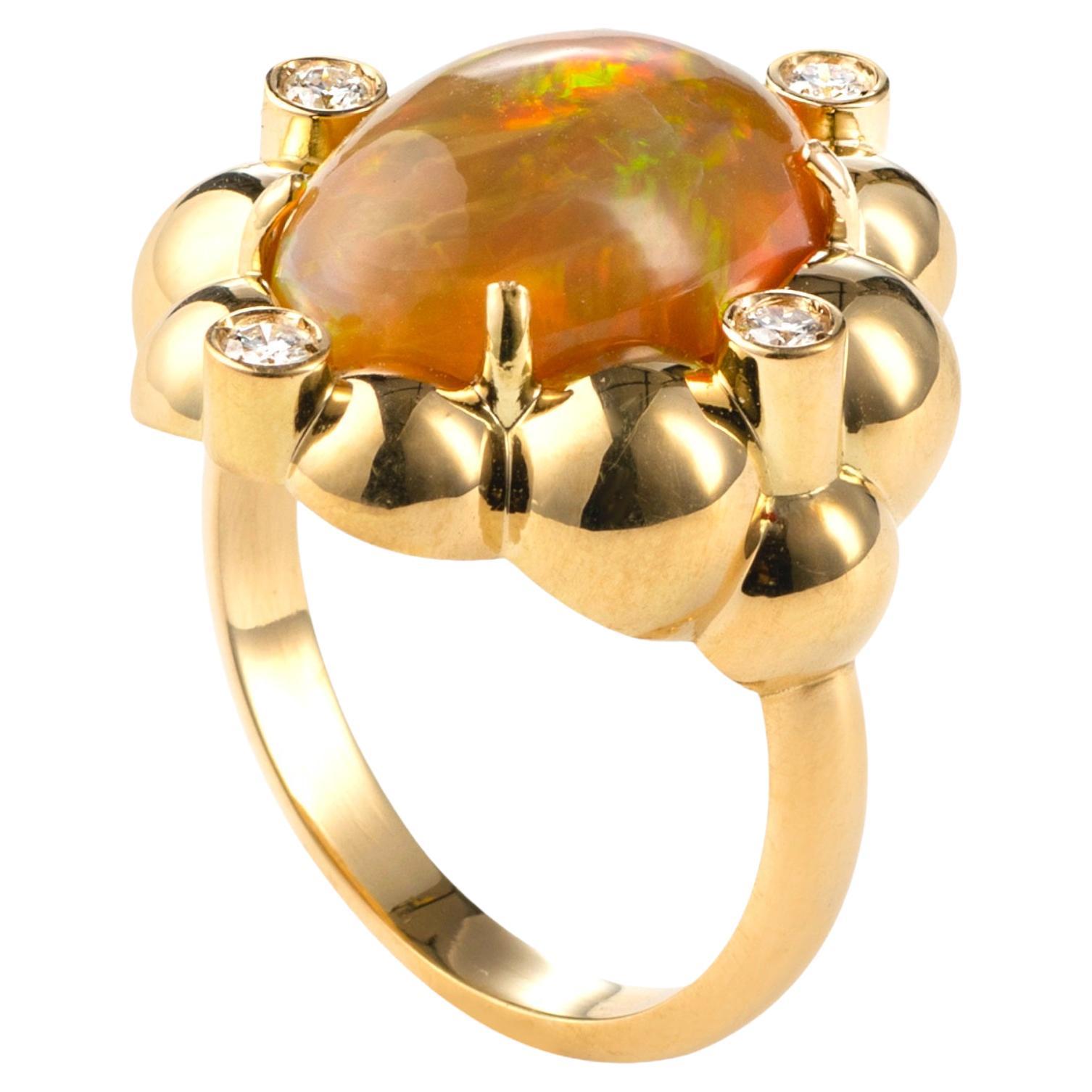 Maria Kotsoni Contemporary 18k YellowGold Oval Cabochon Ethiopian Opal Dome Ring For Sale