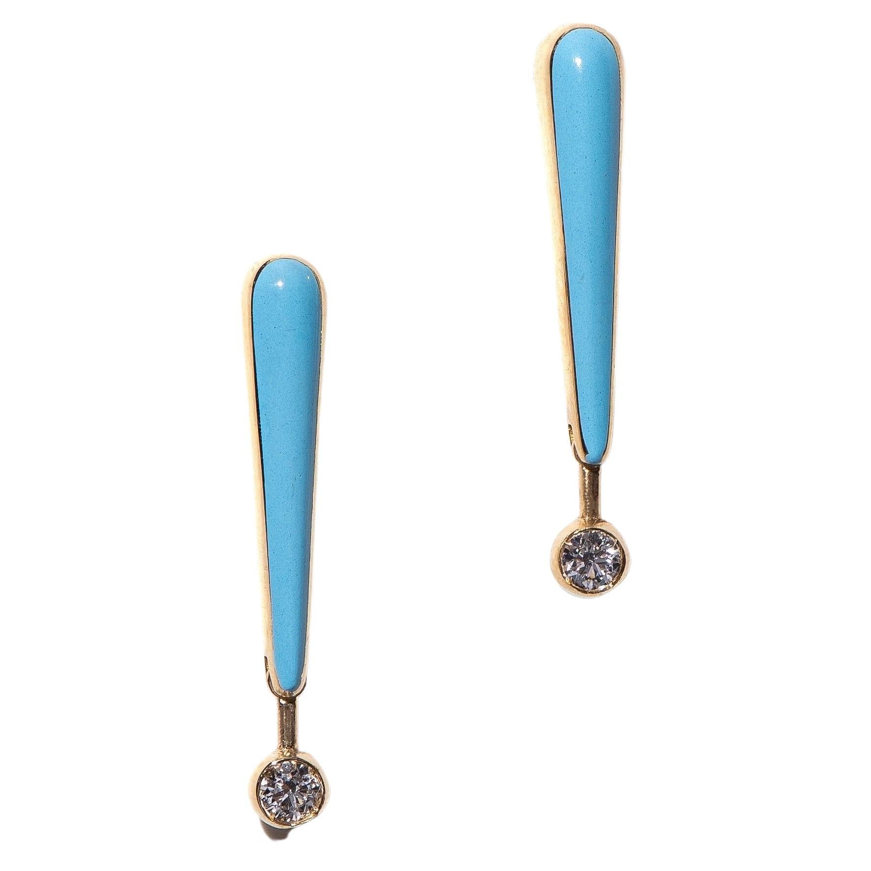 Maria Kotsoni Contemporary 18k Gold Diamond Enamel Exlamation Mark drop earrings For Sale
