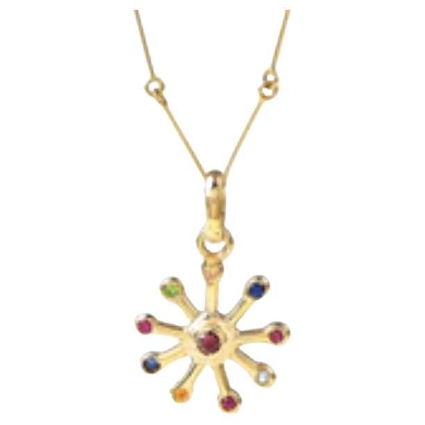 Maria Kotsoni- Contemporary 18kt Gold, Rubie and Coloured Gemstone Sun Pendant  For Sale