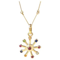 Maria Kotsoni- Contemporary 18kt Gold, Rubie and Coloured Gemstone Sun Pendant 