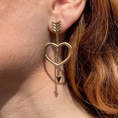 Maria Kotsoni- Contemporary Articulated 18K Yellow Gold Heart & Arrow Earrings