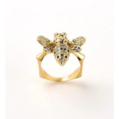 Maria Kotsoni, Contemporary Hand Sculpted 18k Gold Diamond Flying Bee Ring
