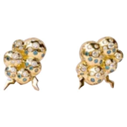 Maria Kotsoni-contemporary sculptural 18k gold-blue diamond, cloud clip earrings For Sale