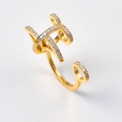 Maria Kotsoni, Contemporary, Sculptural 18K Gold & White Diamond Open Ring