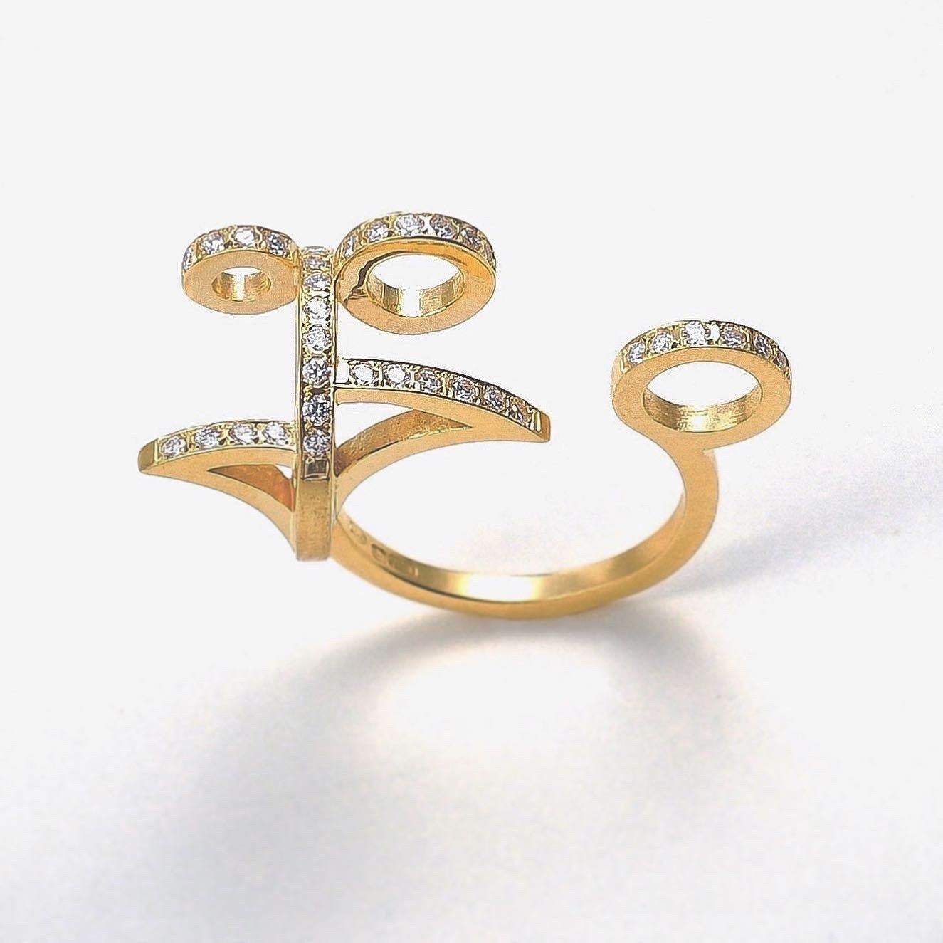 Brilliant Cut Maria Kotsoni, Contemporary, Sculptural 18K Gold & White Diamond Open Ring For Sale