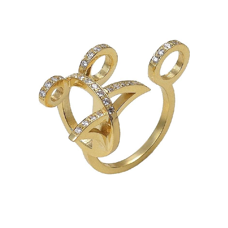 Maria Kotsoni, Contemporary, Sculptural 18K Gold & White Diamond Open Ring For Sale