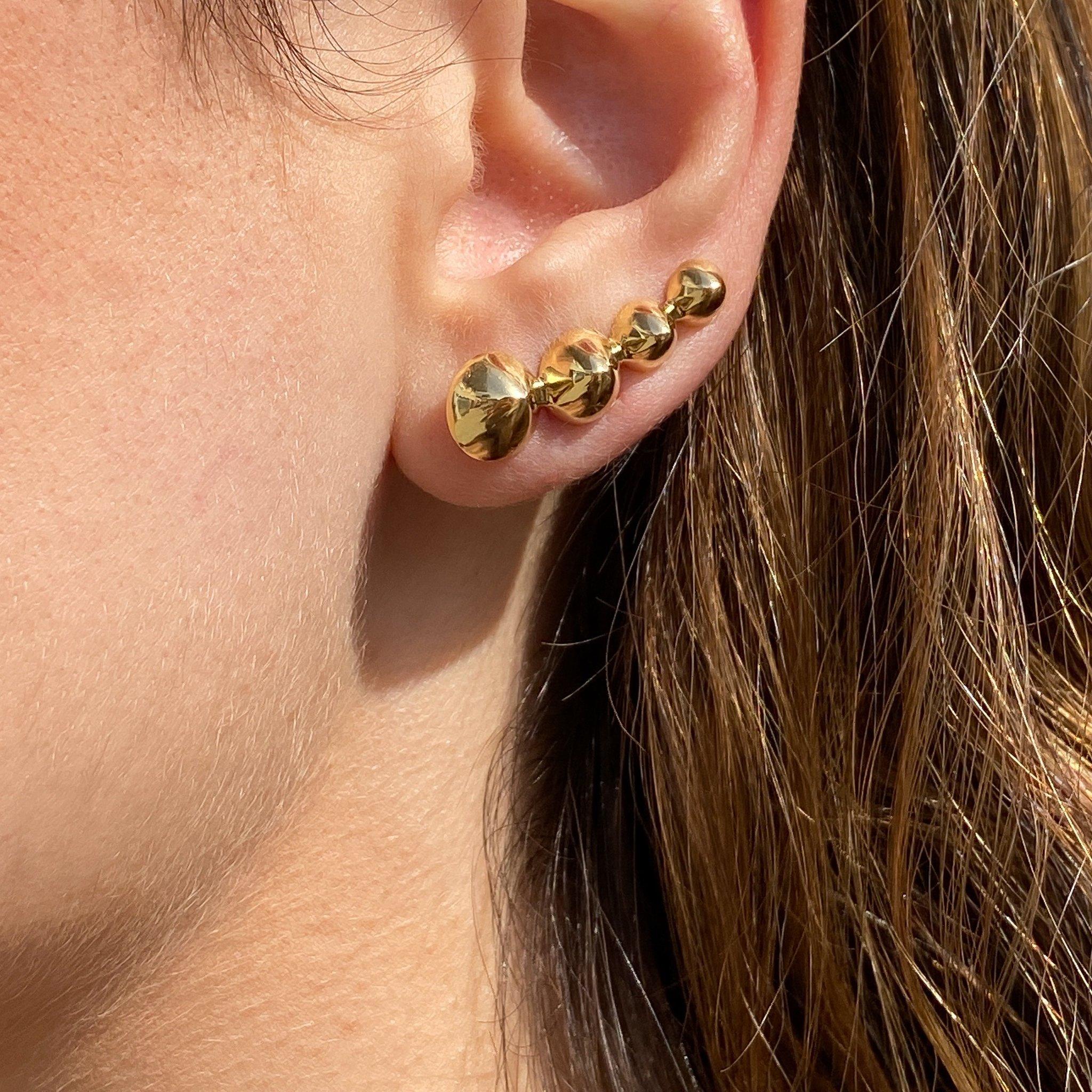 The ‘Spiked’ ear climbers are hand sculpted and crafted in 18K yellow gold, hallmarked in Cyprus. These impressive ear climbers, come in a highly polished finish and are very easy and comfortable to wear. They are securely held in place with a
