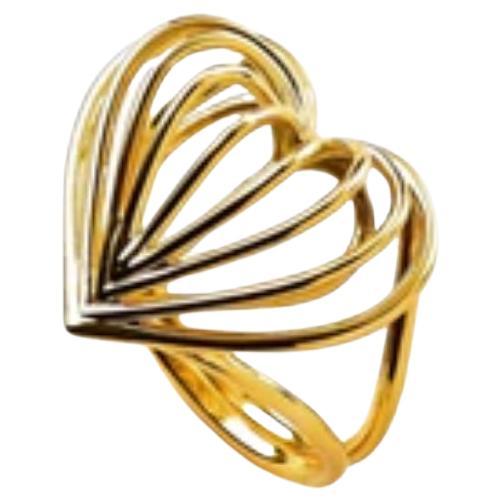 Maria Kotsoni, Contemprary Sculptural, 18k Tellow Gold Wire-Cage Heart Ring For Sale