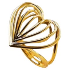 Maria Kotsoni, Contemprary Sculptural, 18k Tellow Gold Wire-Cage Heart Ring