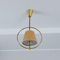 Maria Lindeman Deckenleuchte Modell 50591 aus Messing, Glas und Rattan, Idman 1950er Jahre