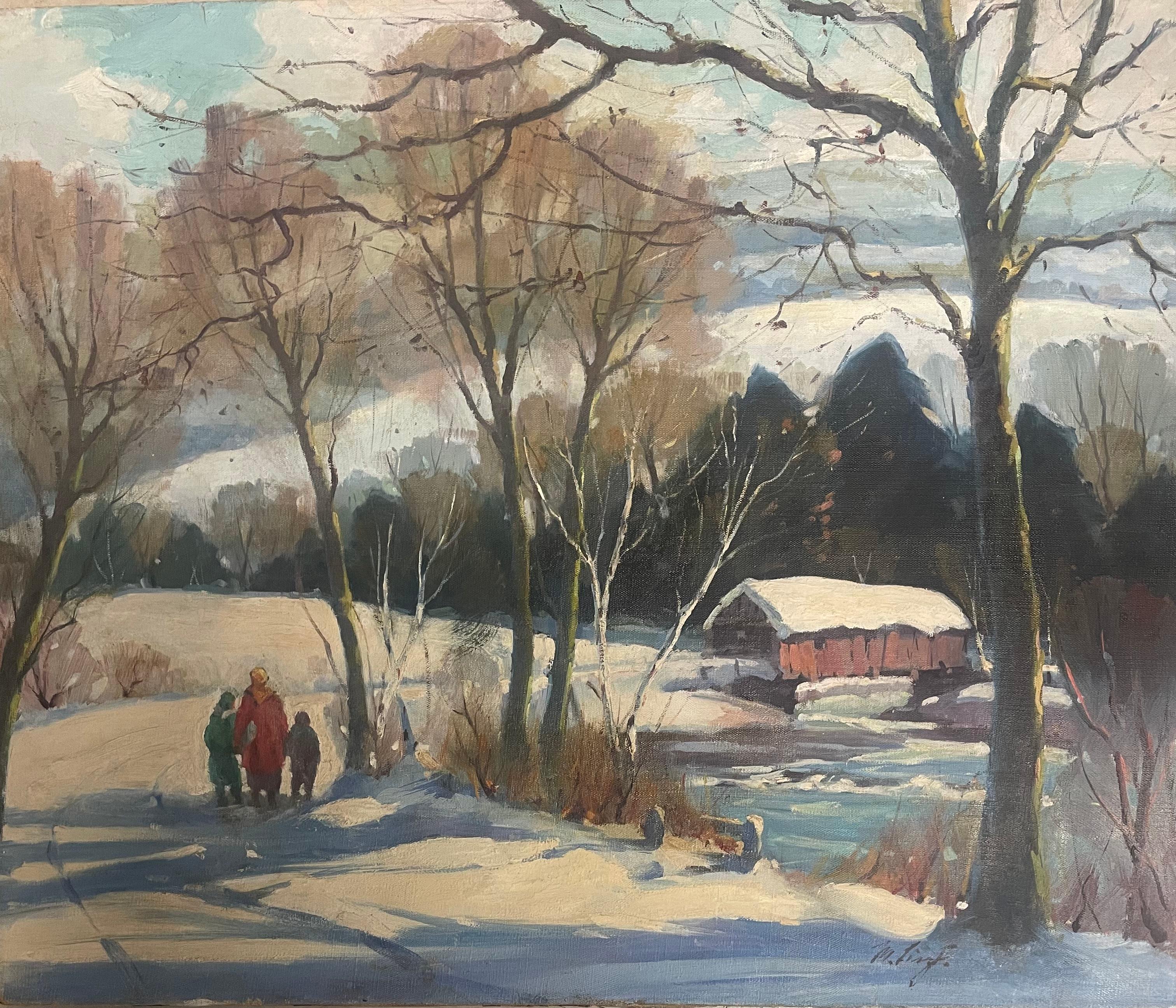 "Puente cubierto en invierno" - Painting de Maria Liszt