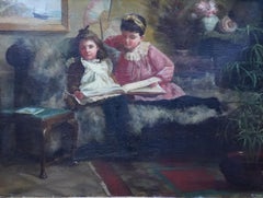 Out of Mischief - British Victorian 1891 art interior portrait oil painting