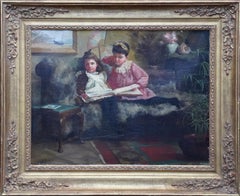 Out of Mischief - British Victorian 1891 art interior portrait oil painting 