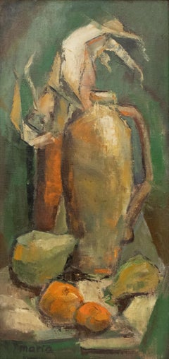 Frühes 20. Jahrhundert Stillleben Ölgemälde - Flaschen & Früchte, gerahmtes Kunstwerk