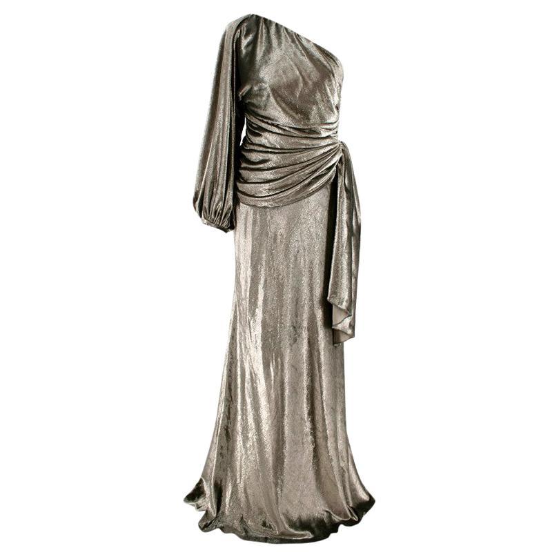 Maria Lucia Hohan Amaris Khaki Lurex Velvet One Shoulder Gown For Sale