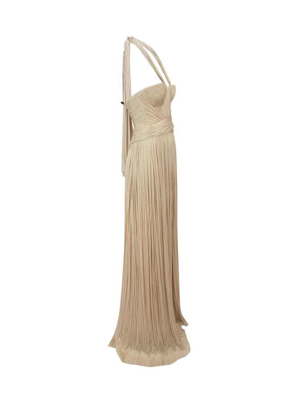 CONDITION is Very good. Hardly any visible wear to gown is evident on this used Maria Lucia Hohan designer resale item.
  
  Details
  Beige
  Silk
  Gown
  Strapless
  Sweetheart neckline
  Pleated drape detail
  Back hook fastening
  
  Made in