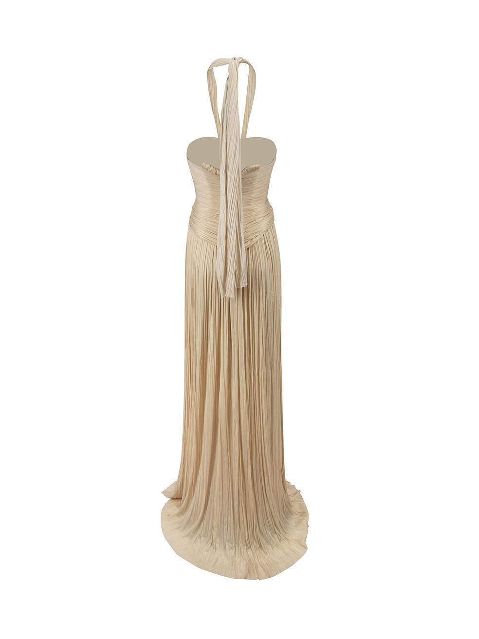 Maria Lucia Hohan Beige Strapless Pleated Silk Gown Size XS In Good Condition In London, GB