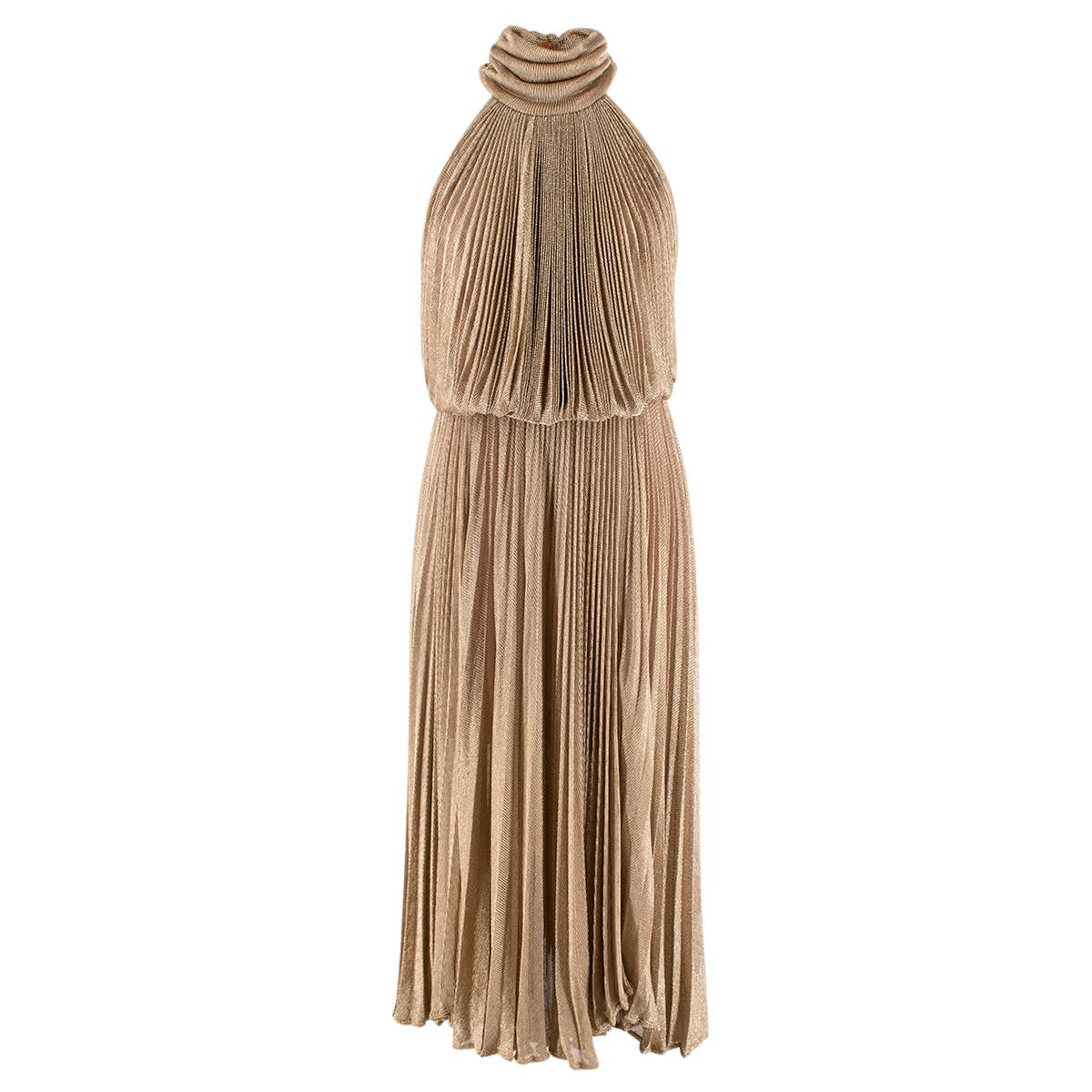 Maria Lucia Hohan Gold Lurex Knit Pleated Dress - US Size 4  For Sale