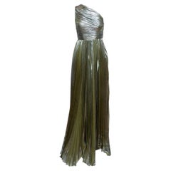 Maria Lucia Hohan Green Metallic Silk-Blend Pleated Gown