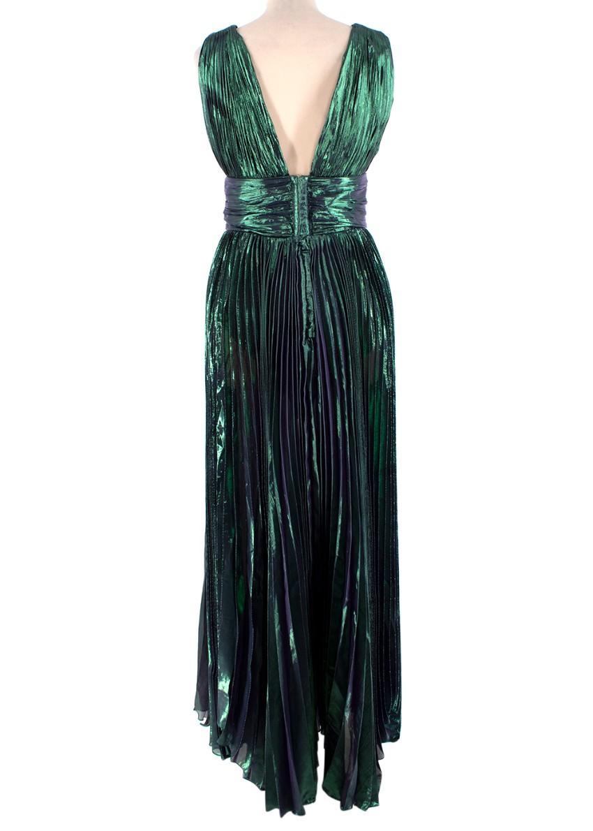 Black Maria Lucia Hohan Iridescent Green&Purple Pleated Maxi Dress - US 6 For Sale