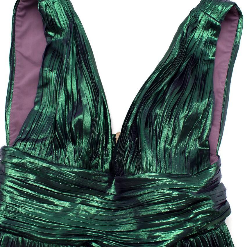 Maria Lucia Hohan Iridescent Green&Purple Pleated Maxi Dress - US 6 For Sale 3