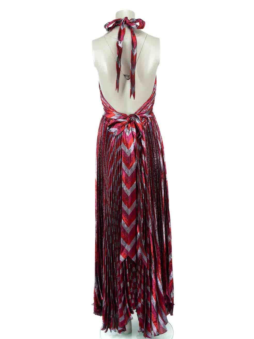Maria Lucia Hohan Metallic Silk Halterneck Dress Size XL In Excellent Condition In London, GB