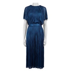 Maria Lucia Hohan Marineblaues Plissee-Maxikleid aus Seide Größe S