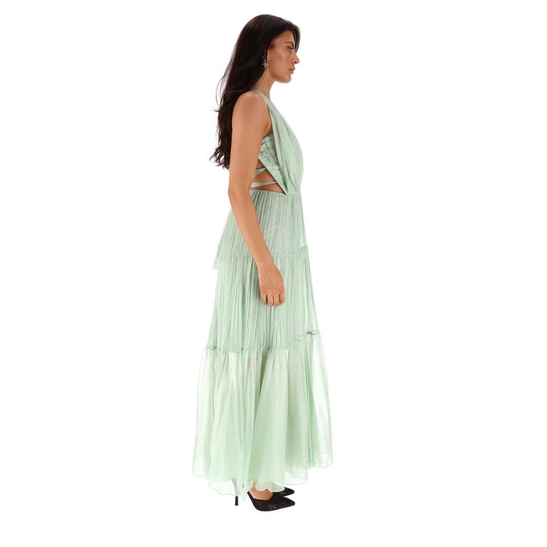 maria lucia hohan green pleated plunge midi dress Mint Velvet Khaki Sleeveless Drop Waist Midi Dress | Size L | Green main image 1