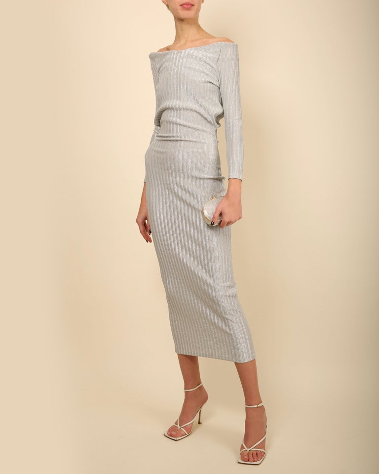 Diamond lady silver lurex ruched midi dress hotsell