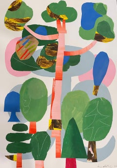 In the Woods X, acrylic on paper, landscape, nature, florals, abstract shapes