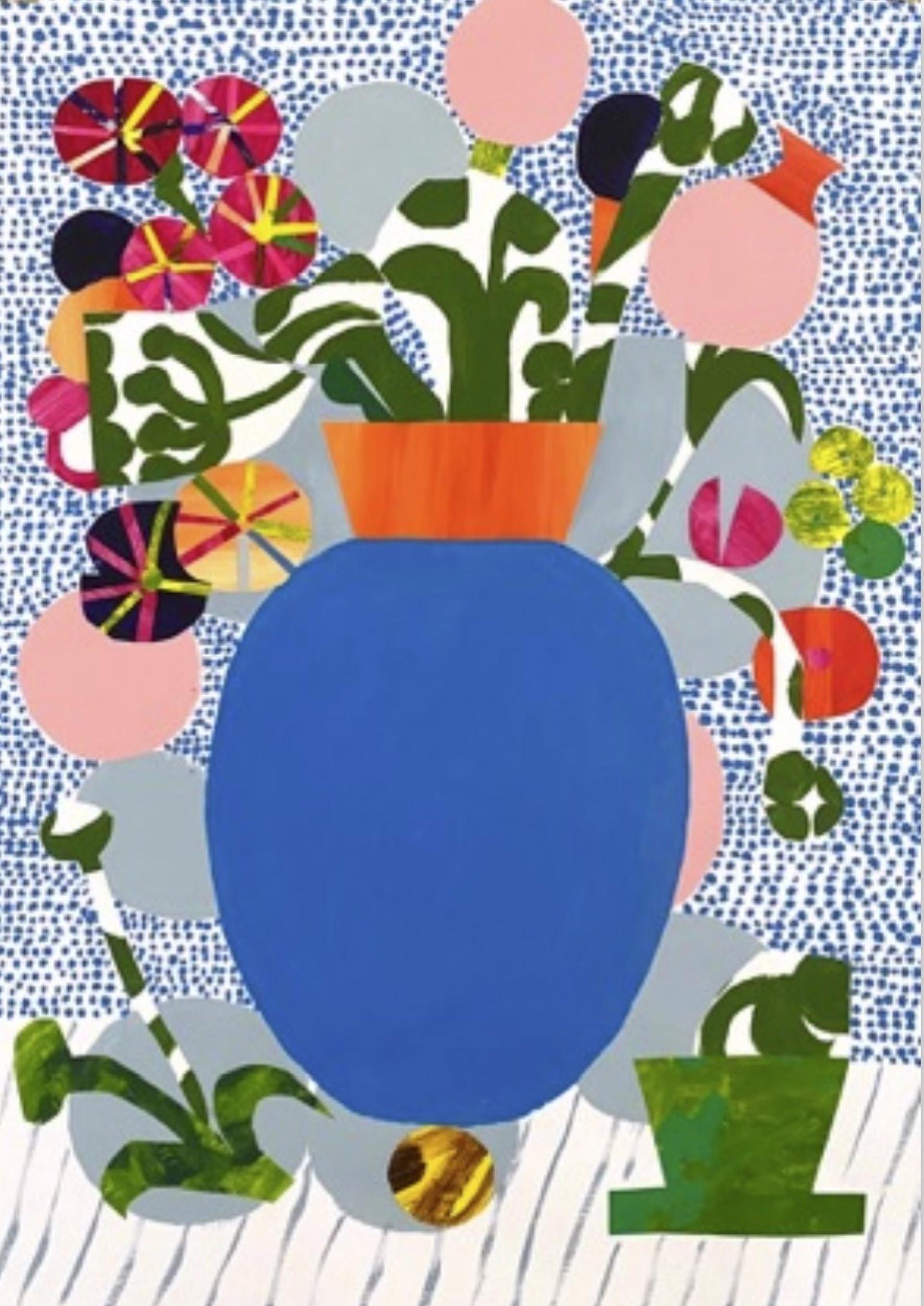 Maria Lundstrom Still-Life Painting - Vase & Flowers I, acrylic on paper, botanicals, florals, color, abstract shapes