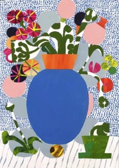 Vase & Flowers I, acrylic on paper, botanicals, florals, color, abstract shapes